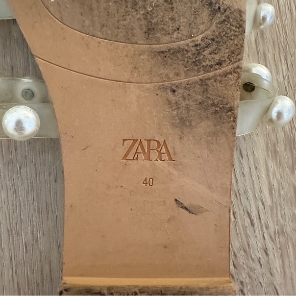 Zara Women's Pearl Embellished Tan Sandals - Picture 8 of 8